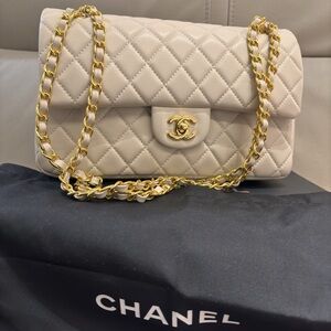Chanel Quilted Lambskin Flap Bag in Beige with Gold Hardware